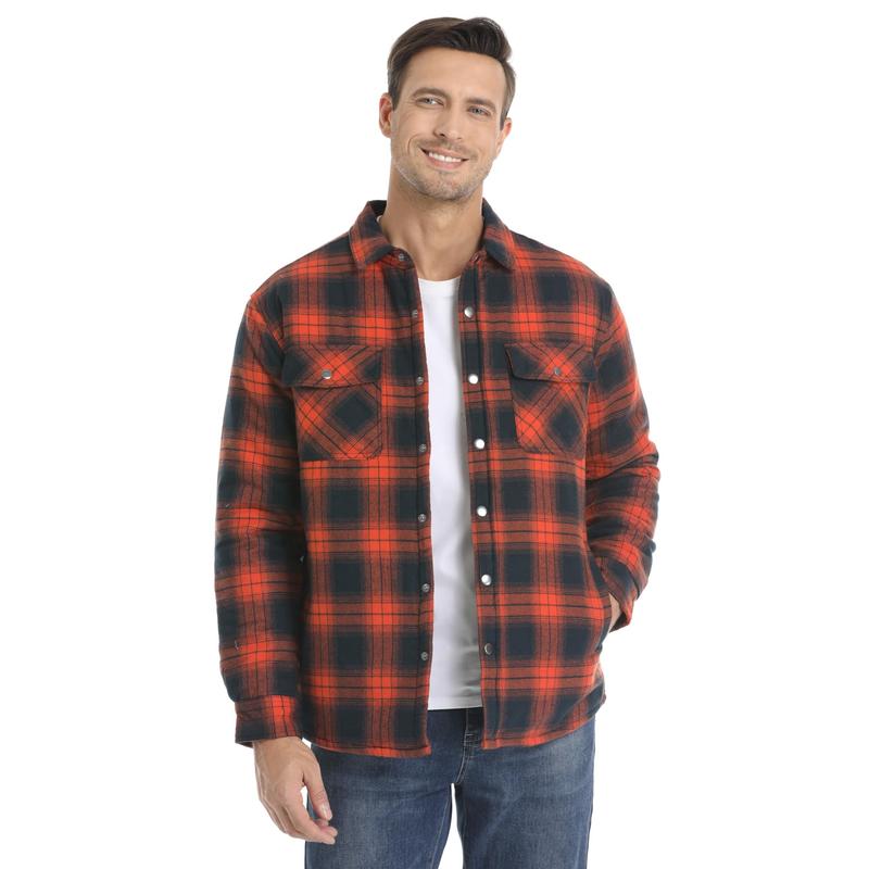 Men's Flannel Shirt Jacket with Quilted Lined Long Sleeve Plaid Coat