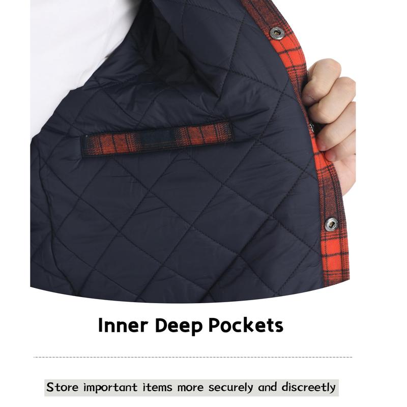 Men's Flannel Shirt Jacket with Quilted Lined Long Sleeve Plaid Coat