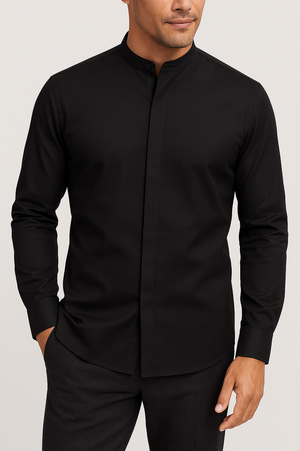 Non-Iron Stretch Standing Collar Concealed Shirt