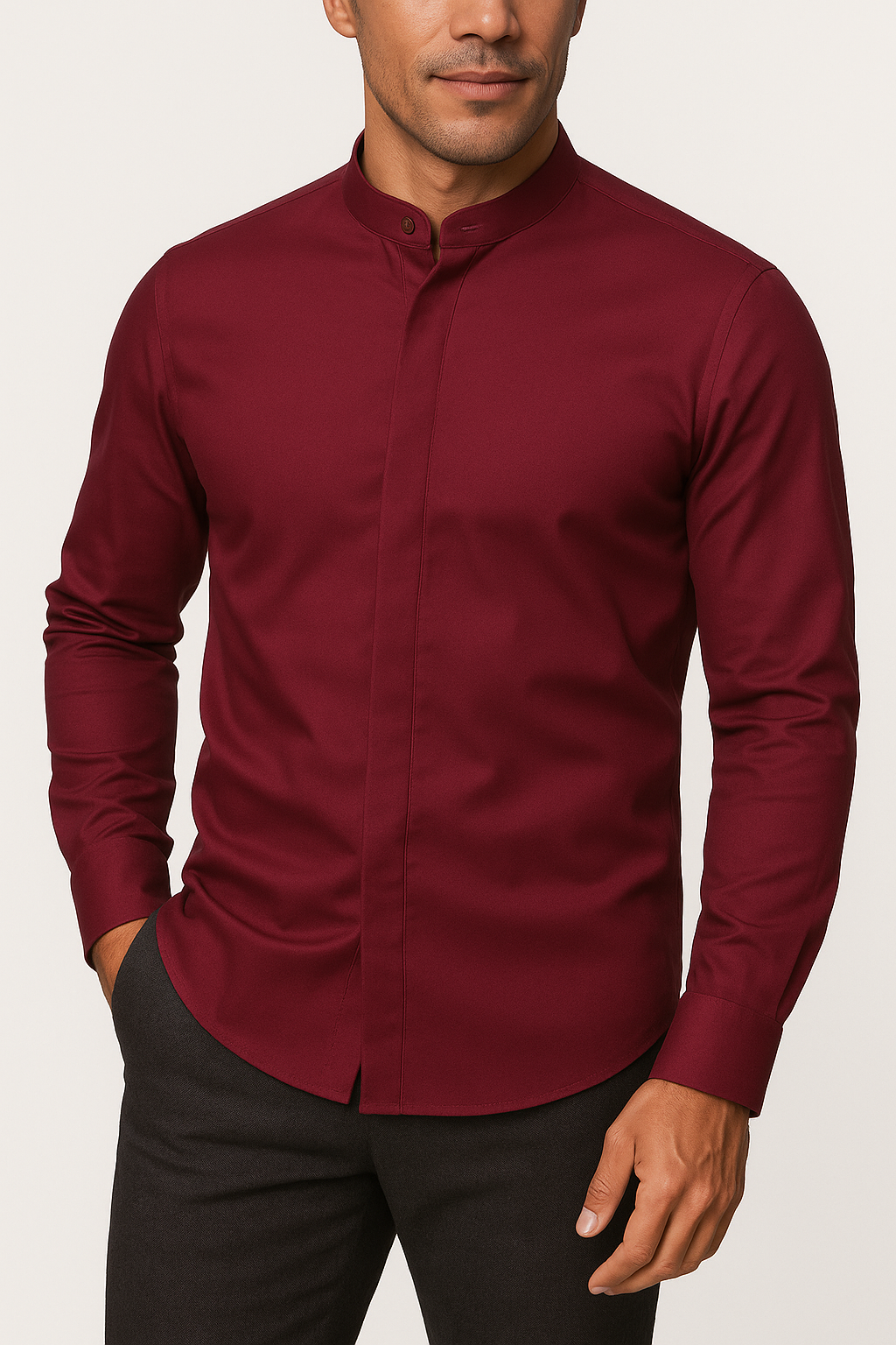 Non-Iron Stretch Standing Collar Concealed Shirt