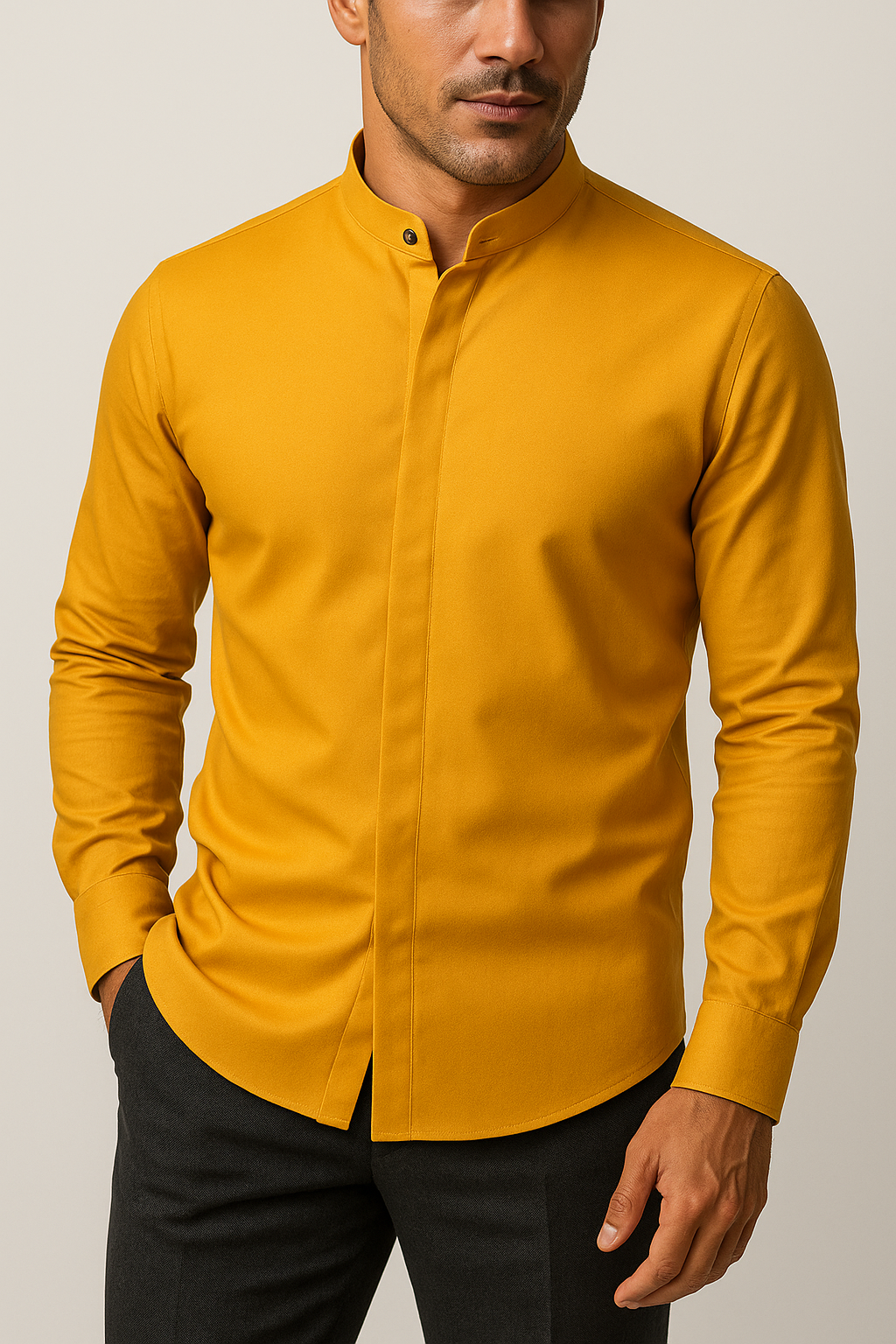 Non-Iron Stretch Standing Collar Concealed Shirt