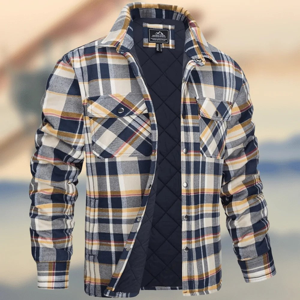 Men's Flannel Shirt Jacket with Quilted Lined Long Sleeve Plaid Coat
