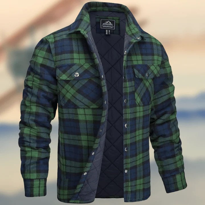 Men's Flannel Shirt Jacket with Quilted Lined Long Sleeve Plaid Coat