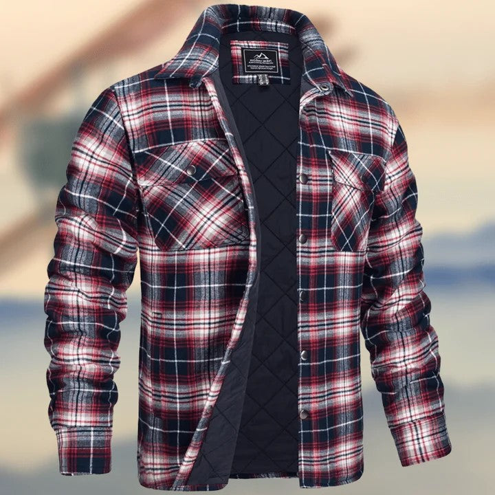 Men's Flannel Shirt Jacket with Quilted Lined Long Sleeve Plaid Coat