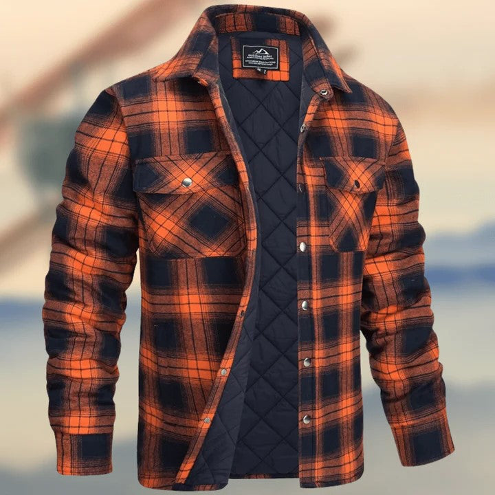 Men's Flannel Shirt Jacket with Quilted Lined Long Sleeve Plaid Coat
