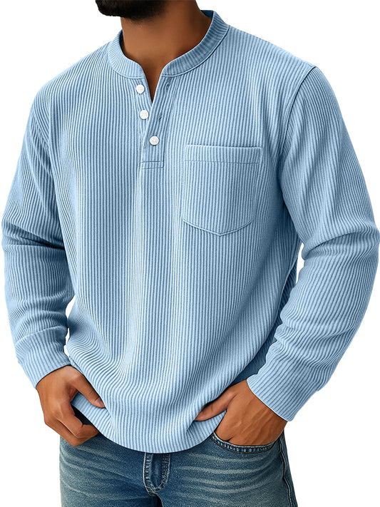 Men's Simple Everyday Ribbed Stand Collar Pocket Shirt