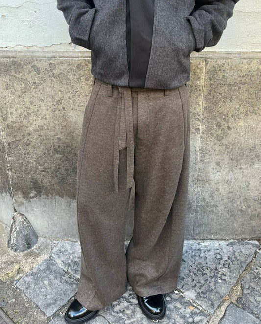 BROWN DRAWSTRING WOOL TROUSERS