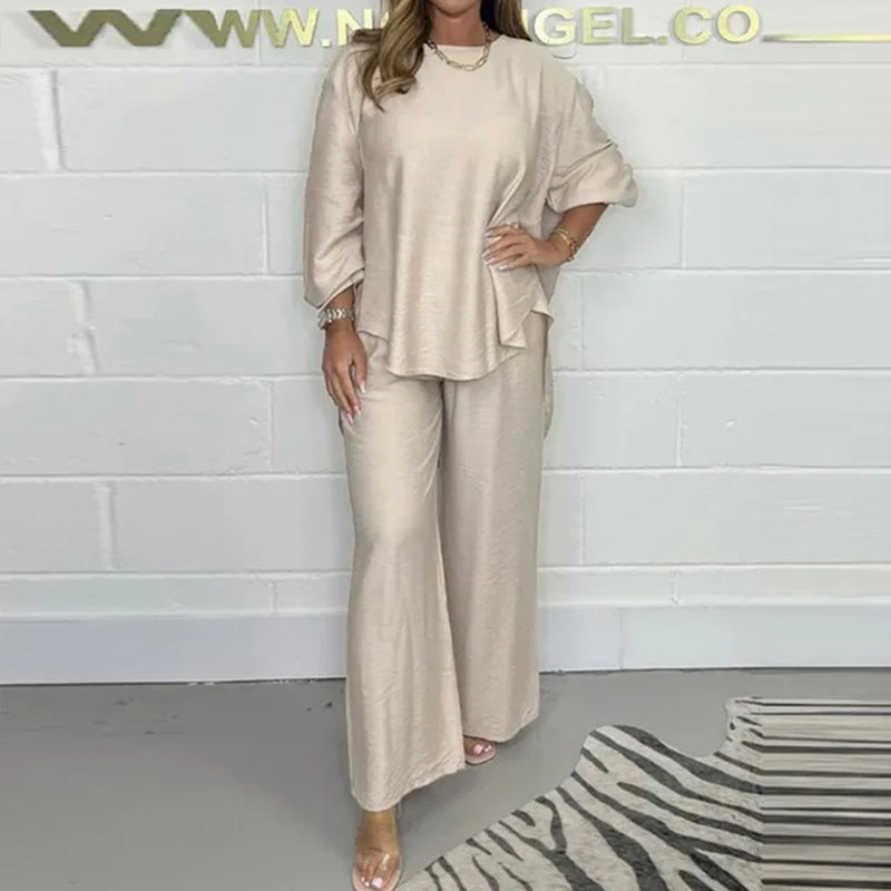 Women's Long-Sleeved High-Waisted Wide-Leg Pants Suit