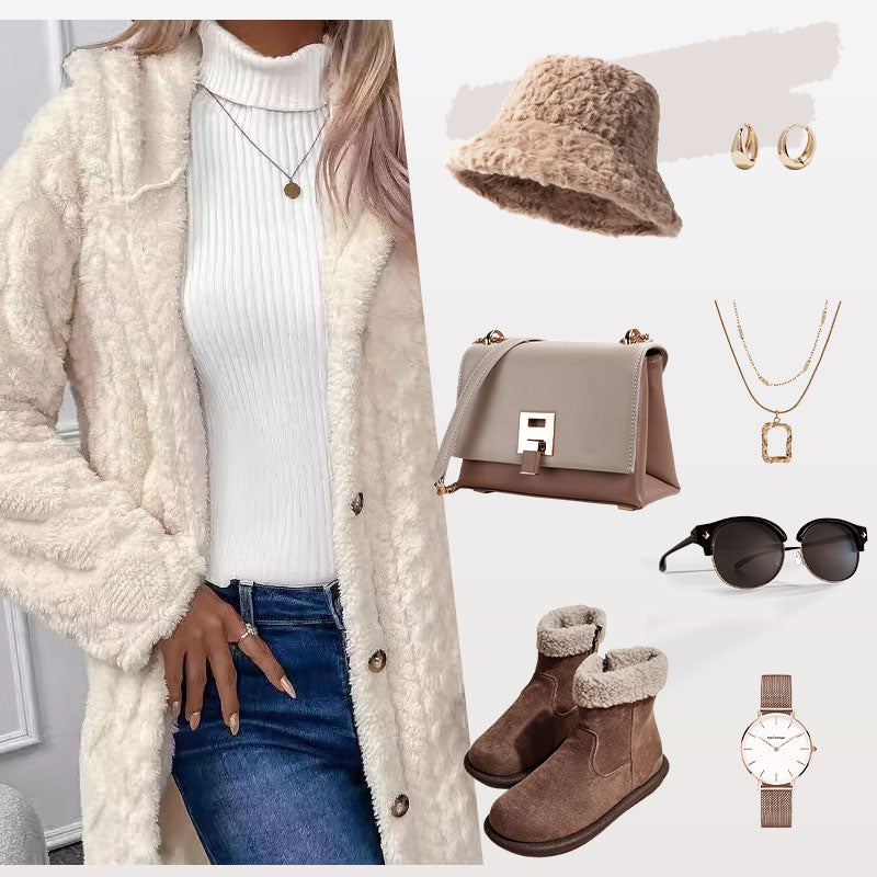 Damen warme Jacke mit Kapuze und Rautenmuster